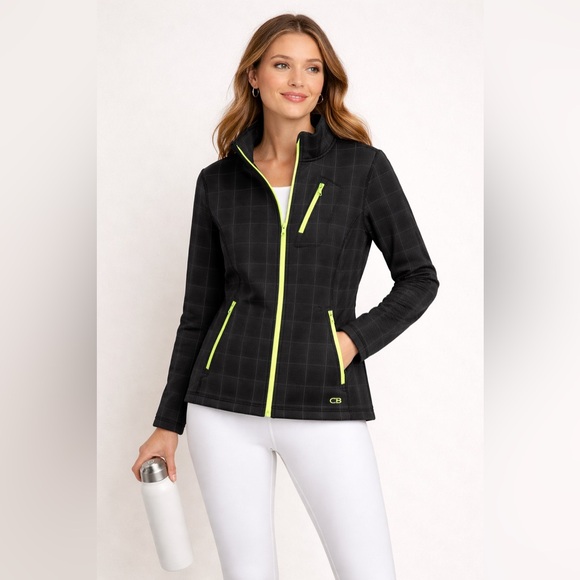 Cb Sport Jackets & Blazers - CB Sport Black Plaid Softshell Jacket Windbreaker Golf Athletic Spring Layer MED